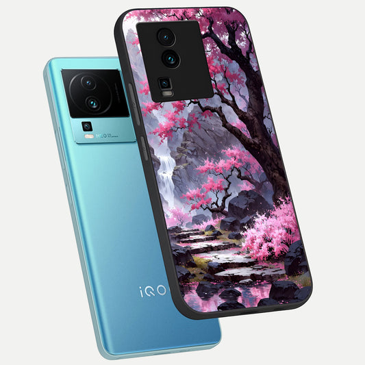  Pink Sunflower Glow phone case For iQOO Neo 7 Pro showing premium glass back cover with detailed artwork