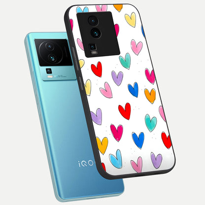  Playful Love Doodles phone case For iQOO Neo 7 Pro showing premium glass back cover with detailed artwork
