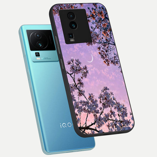  Purple Serenity Moon phone case For iQOO Neo 7 Pro showing premium glass back cover with detailed artwork