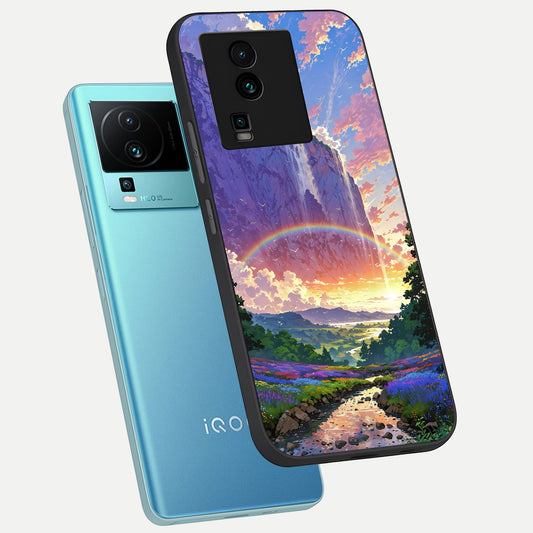  Rainbow Valley Dream phone case For iQOO Neo 7 Pro showing premium glass back cover with detailed artwork