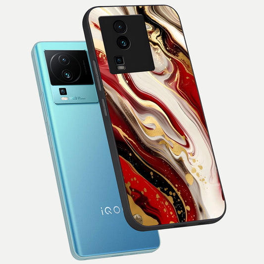  Red And White Marble phone case For iQOO Neo 7 Pro showing premium glass back cover with detailed artwork