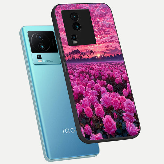  Rose Sunset Valley phone case For iQOO Neo 7 Pro showing premium glass back cover with detailed artwork