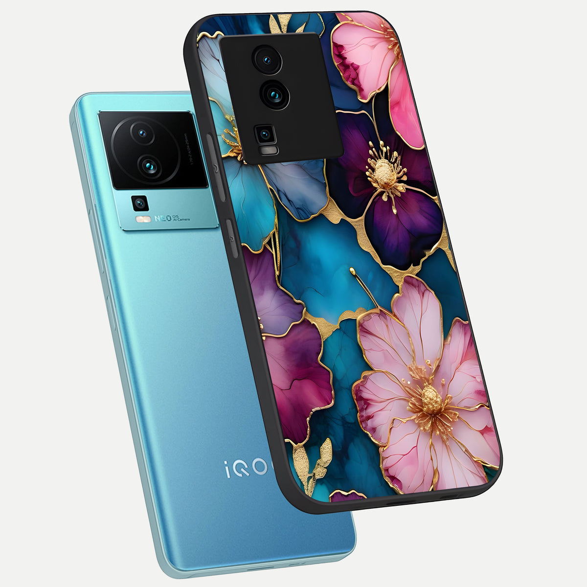  Sparkle Floral phone case For iQOO Neo 7 Pro showing premium glass back cover with detailed artwork