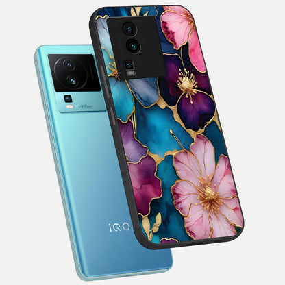  Sparkle Floral phone case For iQOO Neo 7 Pro showing premium glass back cover with detailed artwork