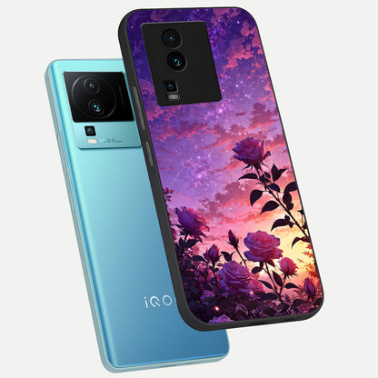  Starlit Rose Twilight phone case For iQOO Neo 7 Pro showing premium glass back cover with detailed artwork