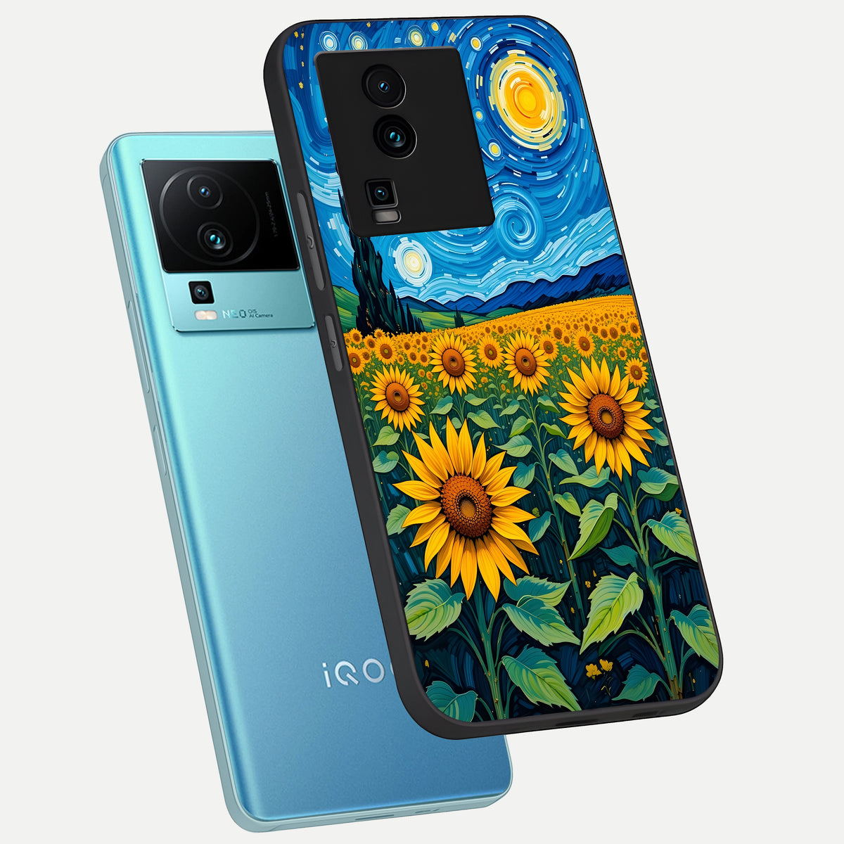  Starry Sunflower Dreams phone case For iQOO Neo 7 Pro showing premium glass back cover with detailed artwork