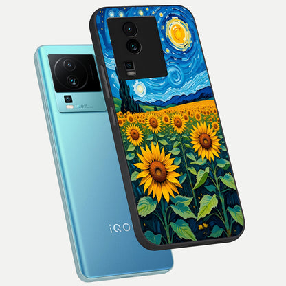  Starry Sunflower Dreams phone case For iQOO Neo 7 Pro showing premium glass back cover with detailed artwork