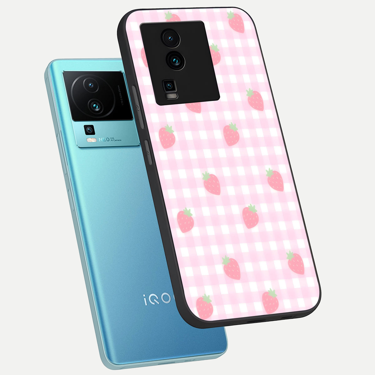  Strawberry Picnic Love phone case For iQOO Neo 7 Pro showing premium glass back cover with detailed artwork