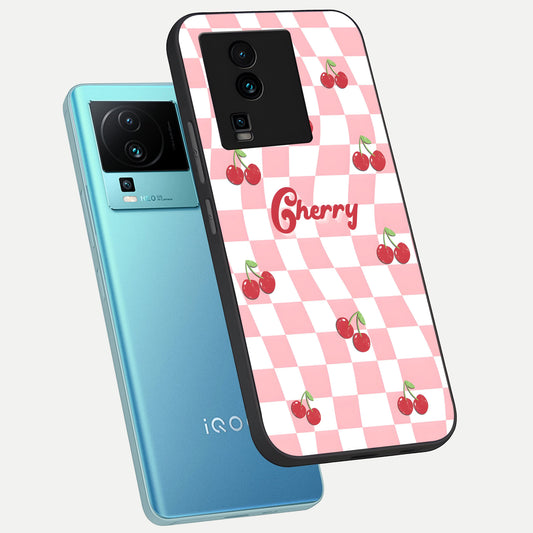  Sweet Cherry Vibes phone case For iQOO Neo 7 Pro showing premium glass back cover with detailed artwork