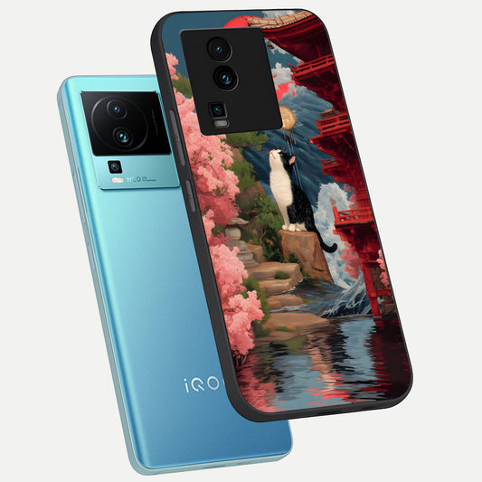  Temple Cat Scenery phone case For iQOO Neo 7 Pro showing premium glass back cover with detailed artwork