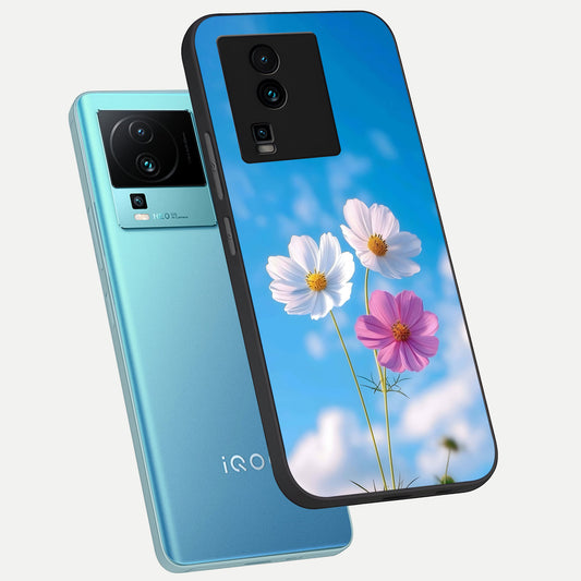  Tripple Flowers With Sky phone case For iQOO Neo 7 Pro showing premium glass back cover with detailed artwork