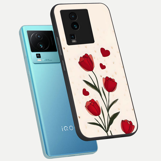  Tulip With Heart phone case For iQOO Neo 7 Pro showing premium glass back cover with detailed artwork