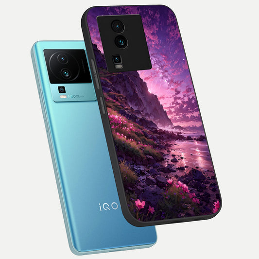  Twilight Blossom Coast phone case For iQOO Neo 7 Pro showing premium glass back cover with detailed artwork