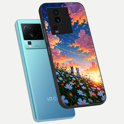  Two Cats Friends phone case For iQOO Neo 7 Pro showing premium glass back cover with detailed artwork