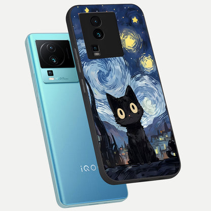  Van Gogh Cat phone case For iQOO Neo 7 Pro showing premium glass back cover with detailed artwork