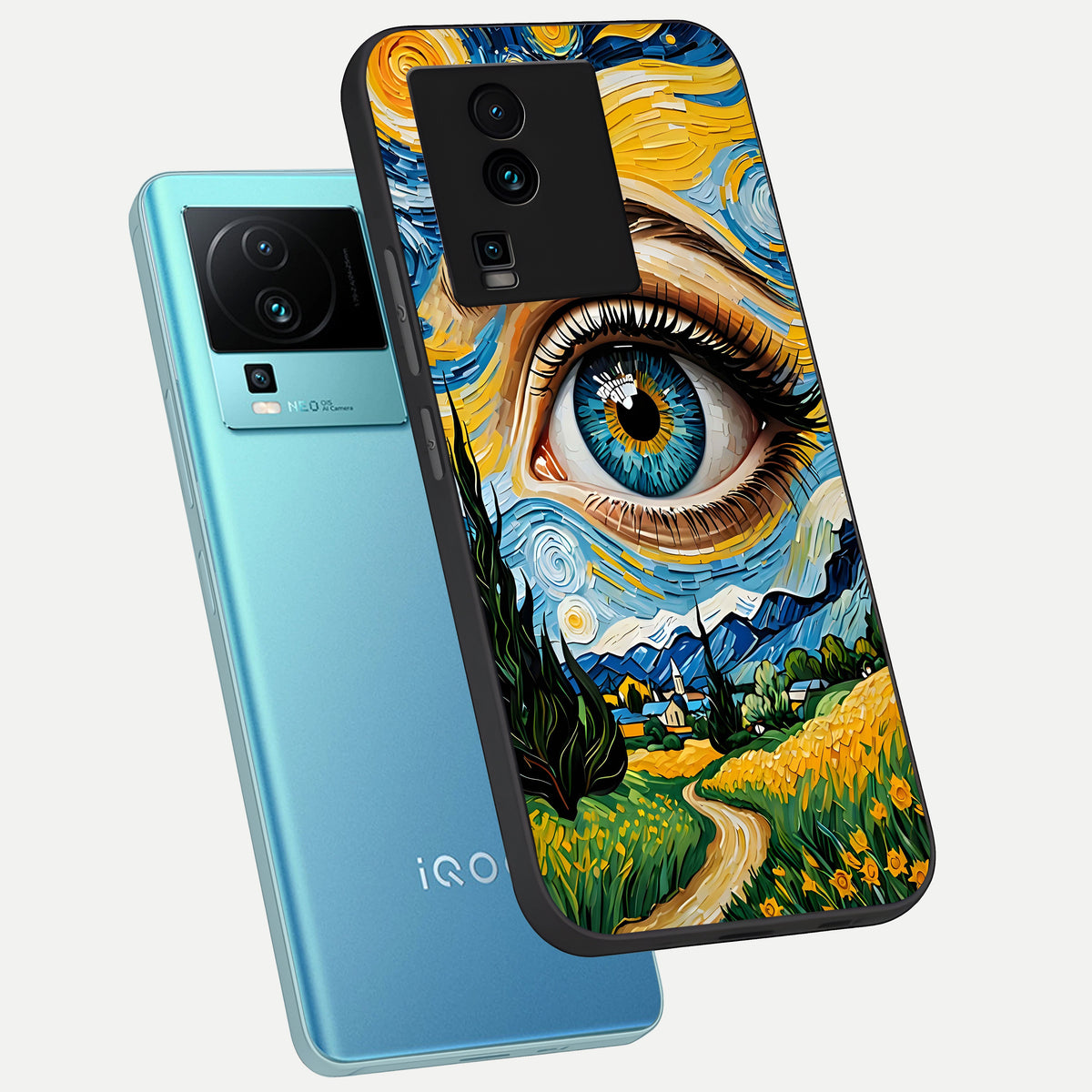  Van Gogh Eye phone case For iQOO Neo 7 Pro showing premium glass back cover with detailed artwork