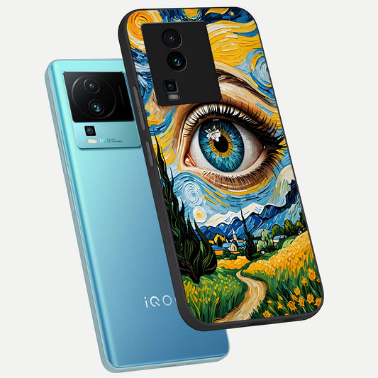  Van Gogh Eye phone case For iQOO Neo 7 Pro showing premium glass back cover with detailed artwork