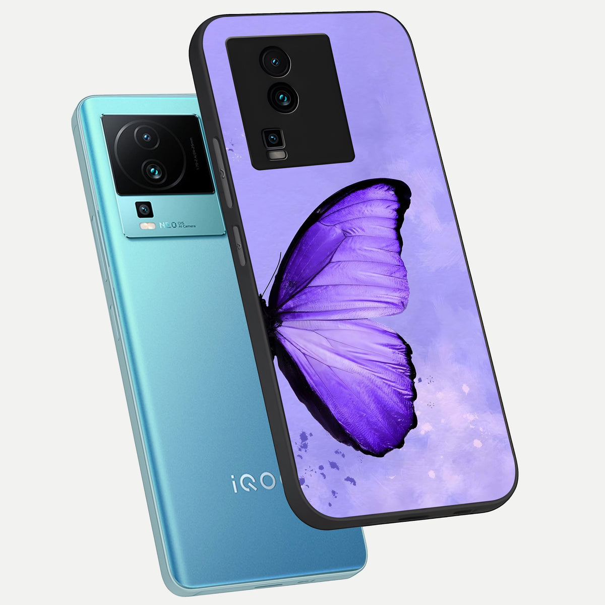  Violet Dream Wing phone case For iQOO Neo 7 Pro showing premium glass back cover with detailed artwork