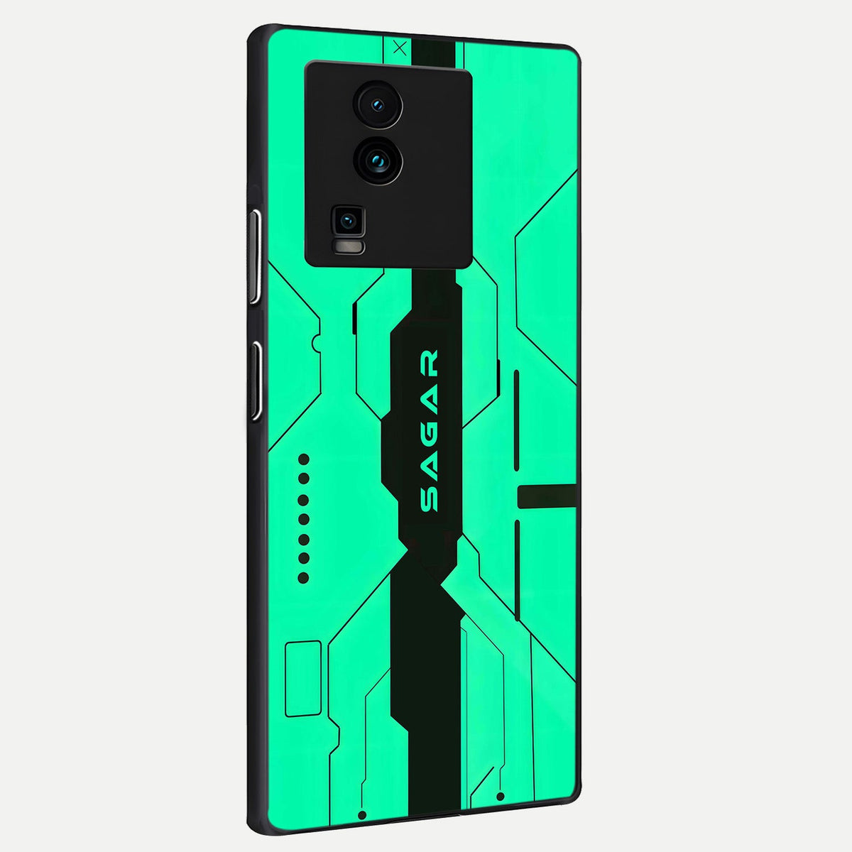  Aqua Tech CYBERPUNK Custom Name back cover For iQOO Neo 7 Pro slim fit glass case with vibrant aesthetic design