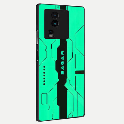  Aqua Tech CYBERPUNK Custom Name back cover For iQOO Neo 7 Pro slim fit glass case with vibrant aesthetic design
