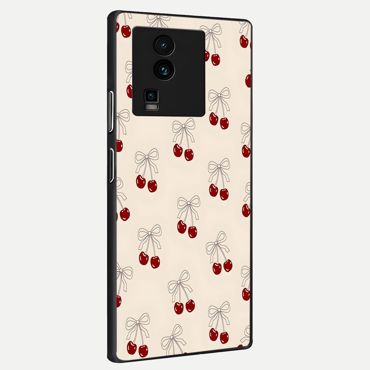  Cute Cherry Pattern back cover For iQOO Neo 7 Pro slim fit glass case with vibrant aesthetic design