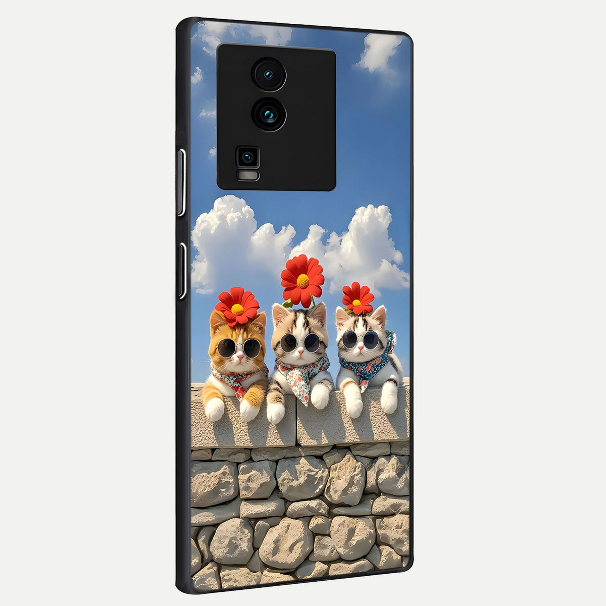  Floral Kitty Squad back cover For iQOO Neo 7 Pro slim fit glass case with vibrant aesthetic design