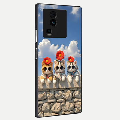  Floral Kitty Squad back cover For iQOO Neo 7 Pro slim fit glass case with vibrant aesthetic design