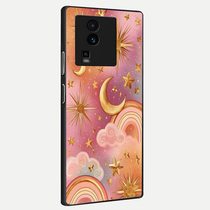  Golden Celestial Dreams back cover For iQOO Neo 7 Pro slim fit glass case with vibrant aesthetic design