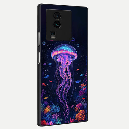 Neon Jellyfish back cover For iQOO Neo 7 Pro slim fit glass case with vibrant aesthetic design