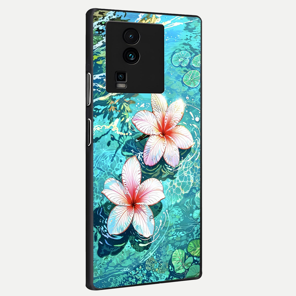  Pink Flowers in Water back cover For iQOO Neo 7 Pro slim fit glass case with vibrant aesthetic design