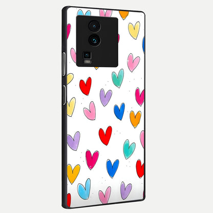  Playful Love Doodles back cover For iQOO Neo 7 Pro slim fit glass case with vibrant aesthetic design