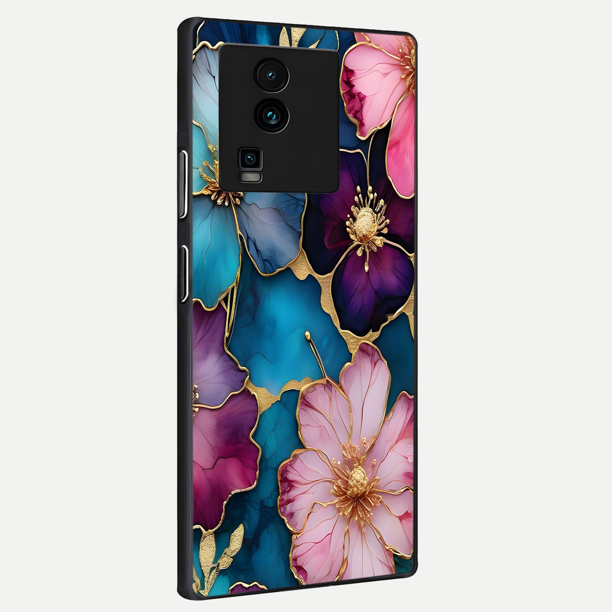  Sparkle Floral back cover For iQOO Neo 7 Pro slim fit glass case with vibrant aesthetic design