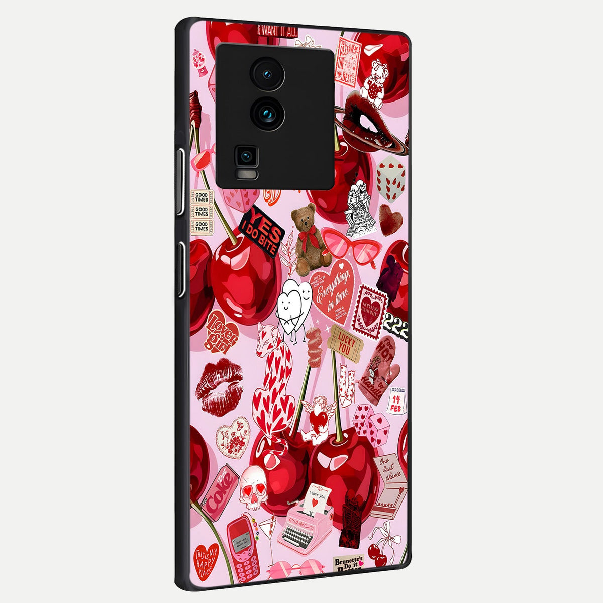  Sweet Cherry Chaos back cover For iQOO Neo 7 Pro slim fit glass case with vibrant aesthetic design