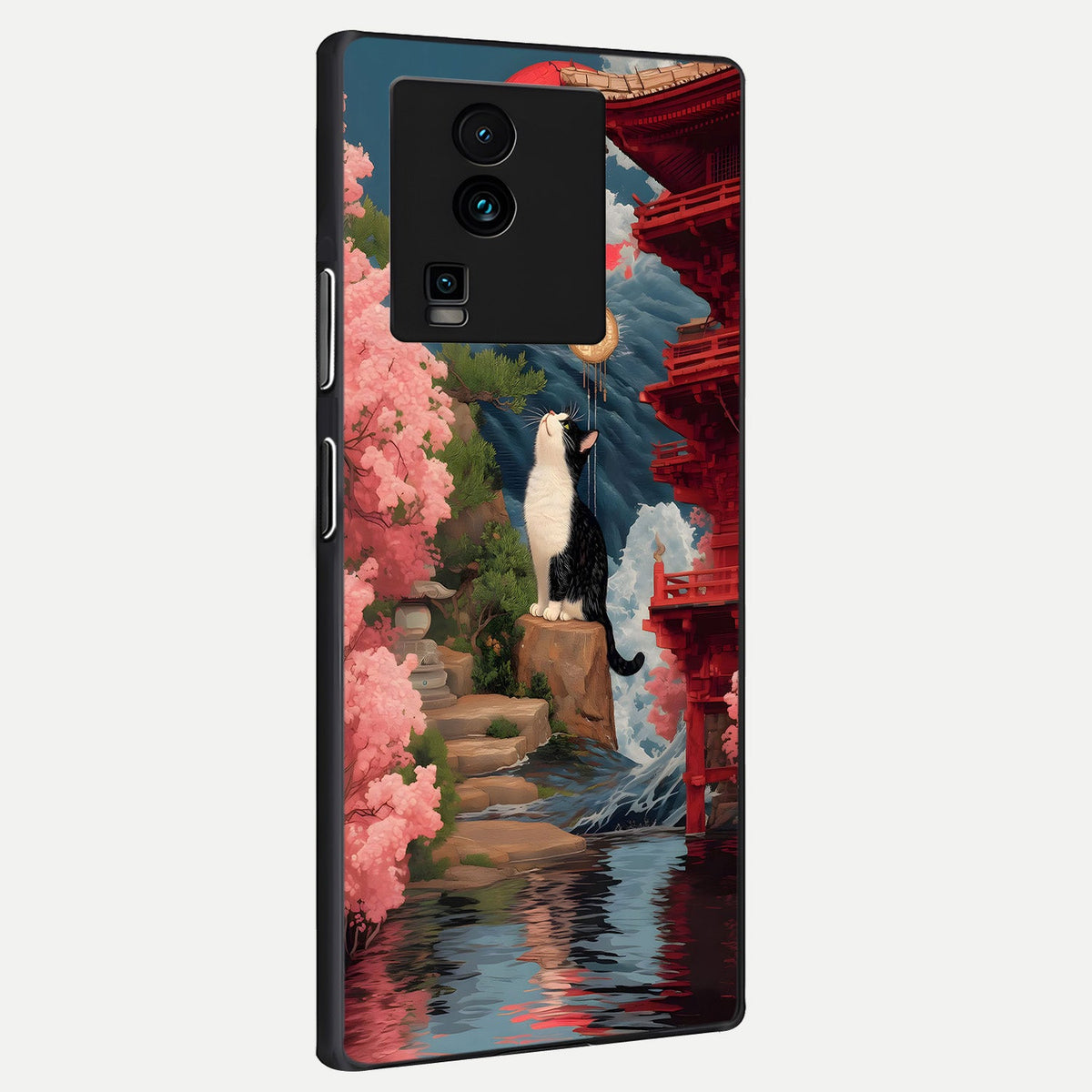  Temple Cat Scenery back cover For iQOO Neo 7 Pro slim fit glass case with vibrant aesthetic design