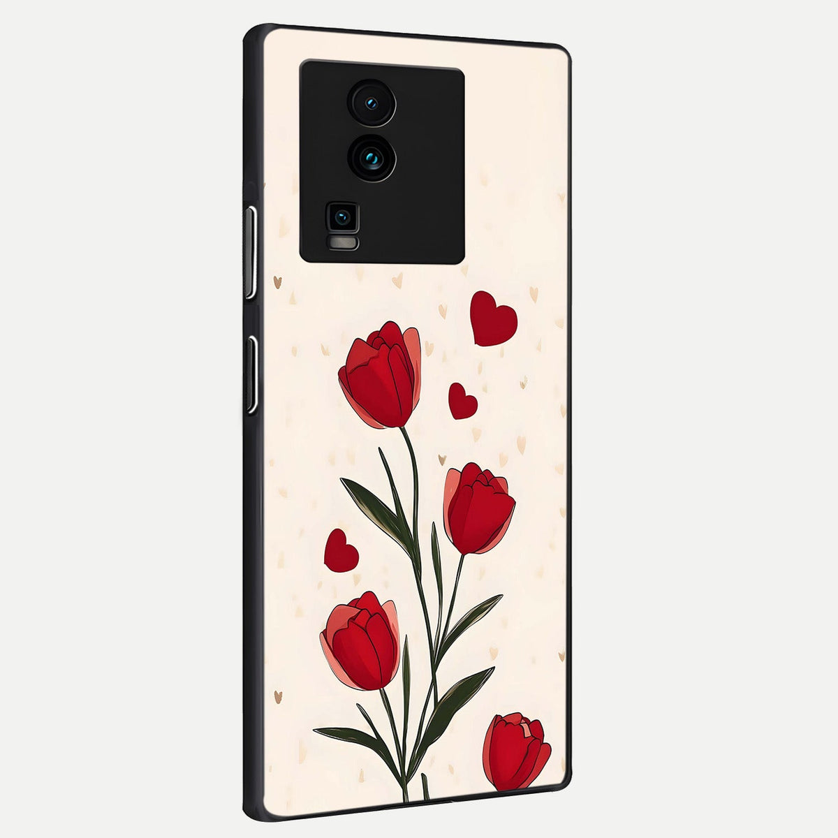  Tulip With Heart back cover For iQOO Neo 7 Pro slim fit glass case with vibrant aesthetic design