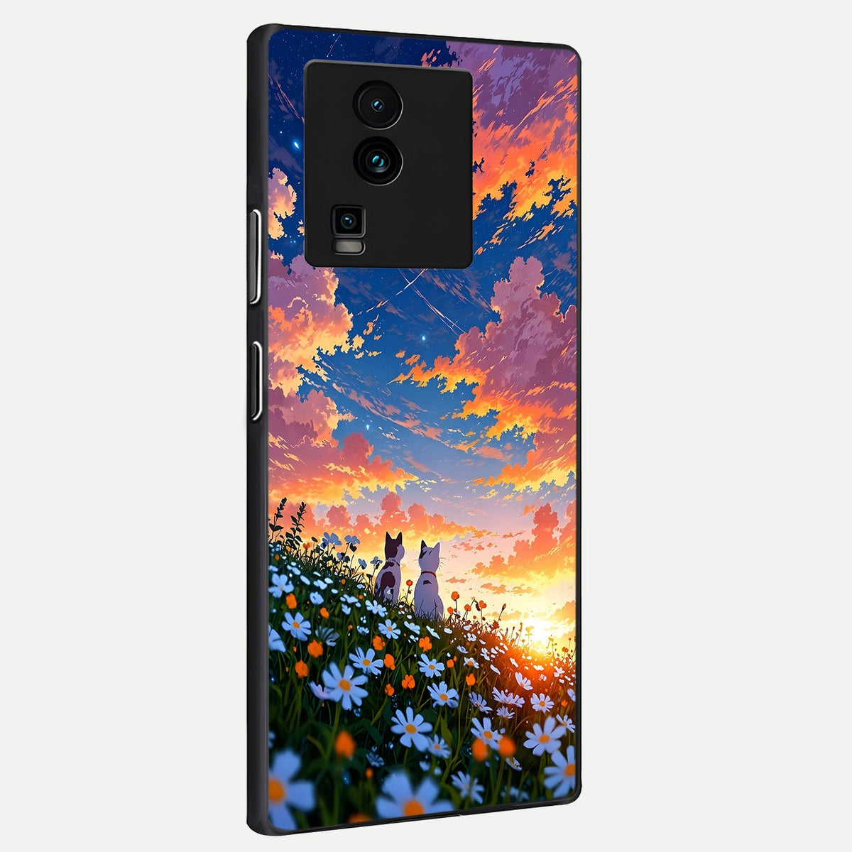  Two Cats Friends back cover For iQOO Neo 7 Pro slim fit glass case with vibrant aesthetic design