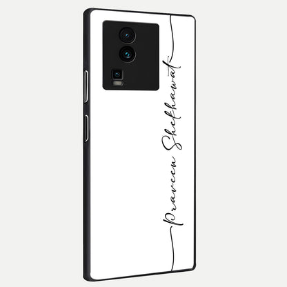  White Tune Custom Name back cover For iQOO Neo 7 Pro slim fit personalized glass case with aesthetic design