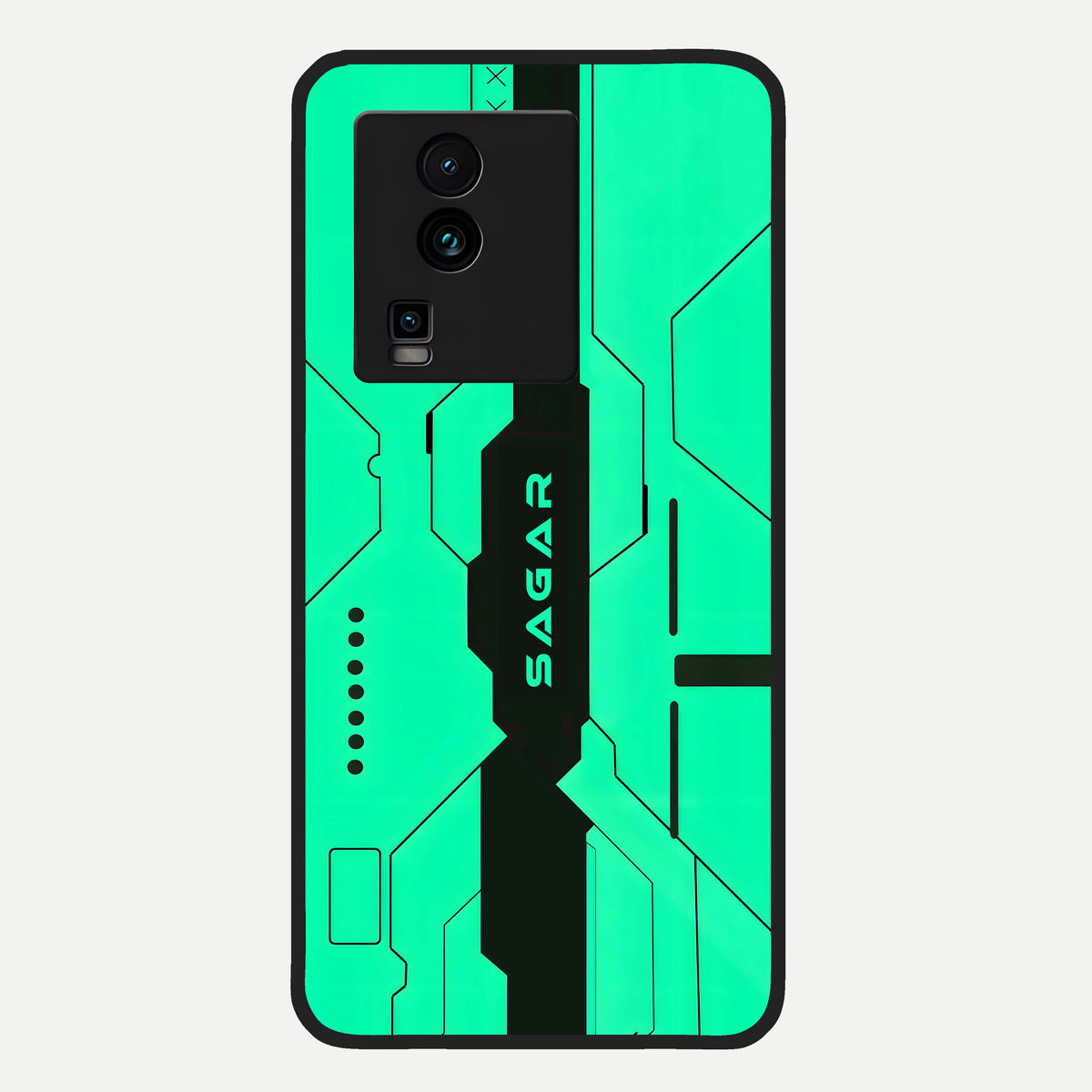  Aqua Tech CYBERPUNK Custom Name Glass Case For iQOO Neo 7 Pro back cover – full design glossy printed glass finish