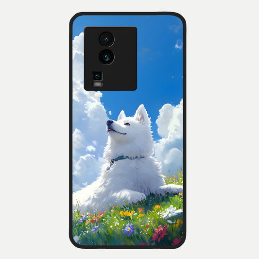  Blissful Cloud Pup Glass Case For iQOO Neo 7 Pro back cover – full design glossy printed glass finish