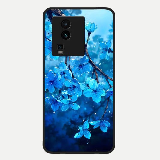  Blue Blossoms Branch Glass Case For iQOO Neo 7 Pro back cover – full design glossy printed glass finish