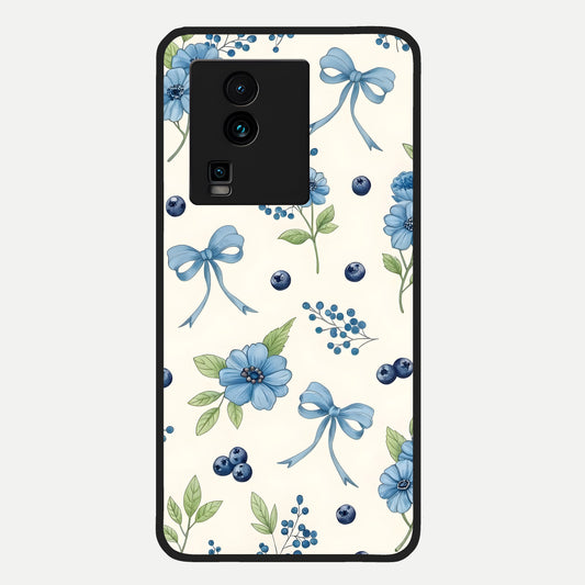  Blue Flower And Bow Glass Case For iQOO Neo 7 Pro back cover – full design glossy printed glass finish