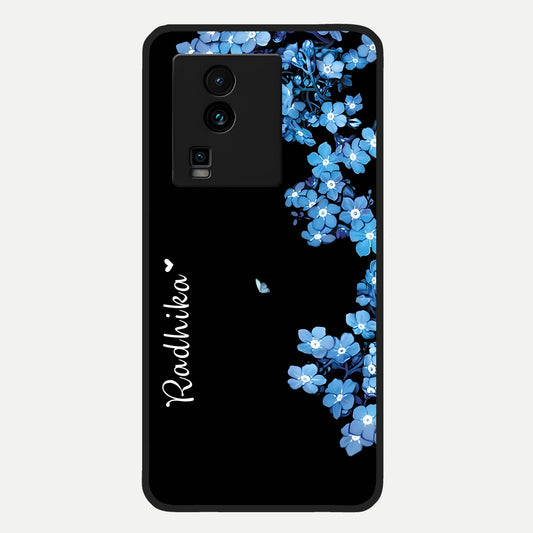  Blue Petal Dream Custom Name Glass Case For iQOO Neo 7 Pro back cover – full design glossy printed glass finish