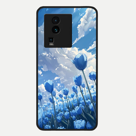  Blue Tulip Clouds Glass Case For iQOO Neo 7 Pro back cover – full design glossy printed glass finish