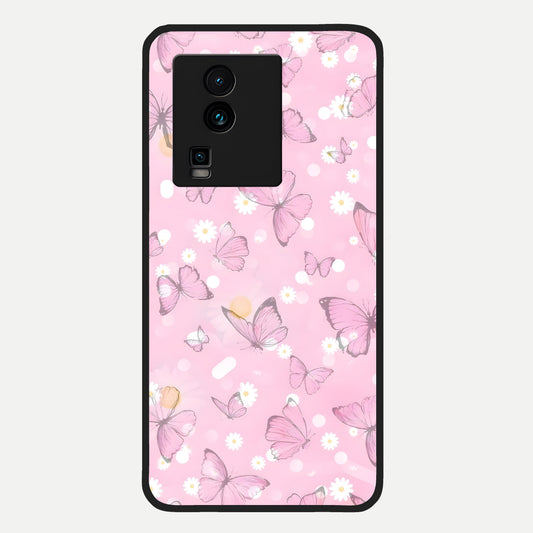  Blush Butterfly Garden Glass Case For iQOO Neo 7 Pro back cover – full design glossy printed glass finish