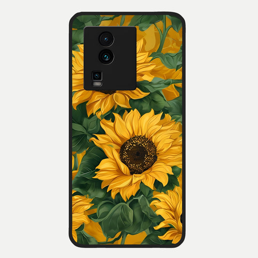  Bright Sunflower Bloom Glass Case For iQOO Neo 7 Pro back cover – full design glossy printed glass finish