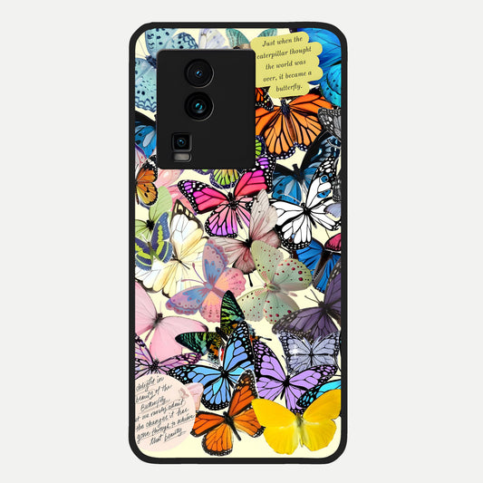  Butterflies Petal Dream Glass Case For iQOO Neo 7 Pro back cover – full design glossy printed glass finish