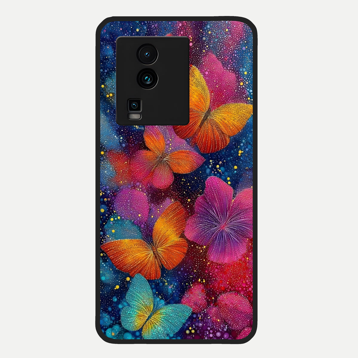  Butterfly Dream Mist Glass Case For iQOO Neo 7 Pro back cover – full design glossy printed glass finish