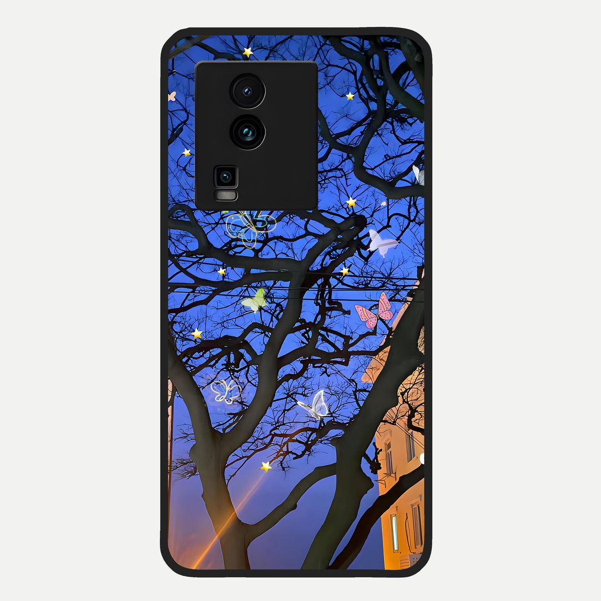  Butterfly Night Magic Glass Case For iQOO Neo 7 Pro back cover – full design glossy printed glass finish