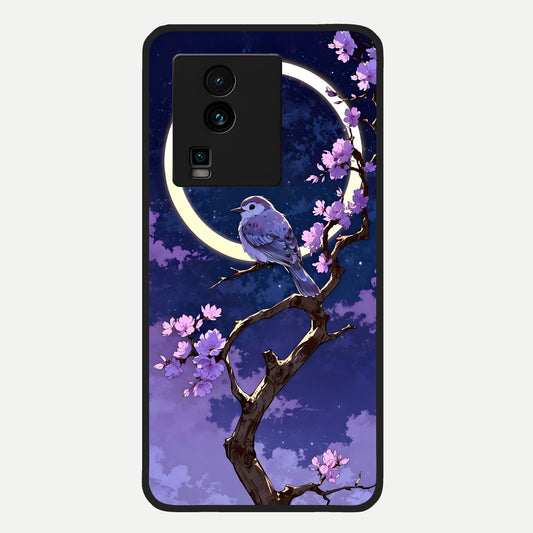  Celestial Bird Blossom Glass Case For iQOO Neo 7 Pro back cover – full design glossy printed glass finish