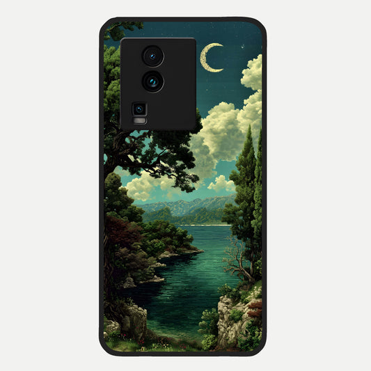  Celestial Lake Peace Glass Case For iQOO Neo 7 Pro back cover – full design glossy printed glass finish